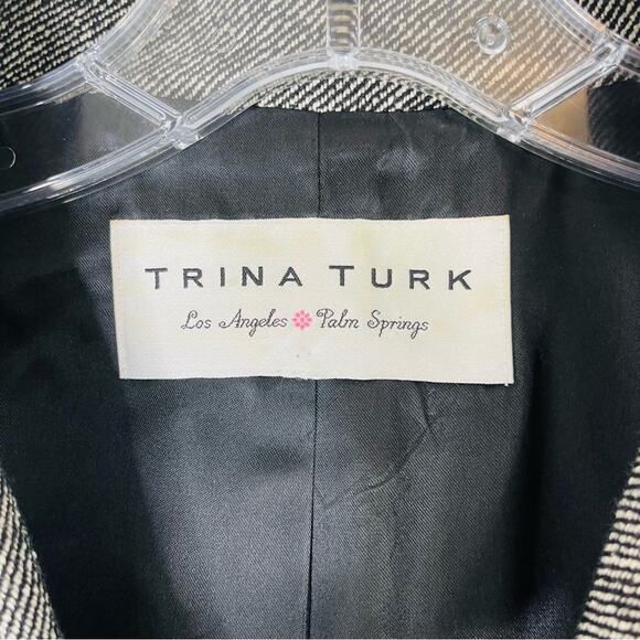 Trina Turk black white silk wool button preppy academia office blazer medium - Picture 5 of 8